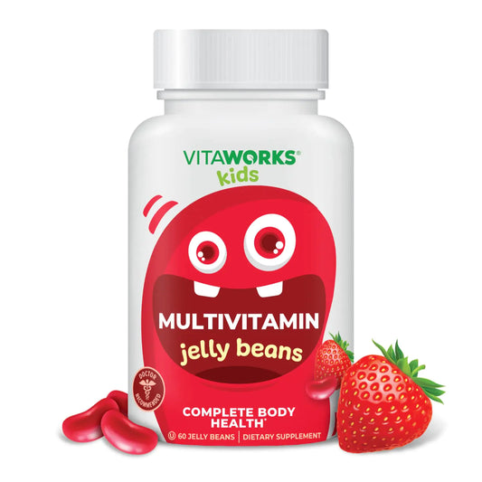 VitaWorks Kids Multivitamin & Minerals Jelly Beans - Tasty Natural Fruit Flavor - Vegetarian GMO-Free Nut Free - Dietary Supplement - Complete Body Health for Children - 60 Jellies